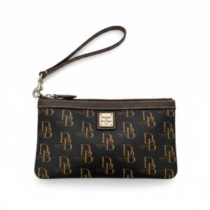 Dooney & Bourke chocolate Brown  and Gold Logo Wristlet